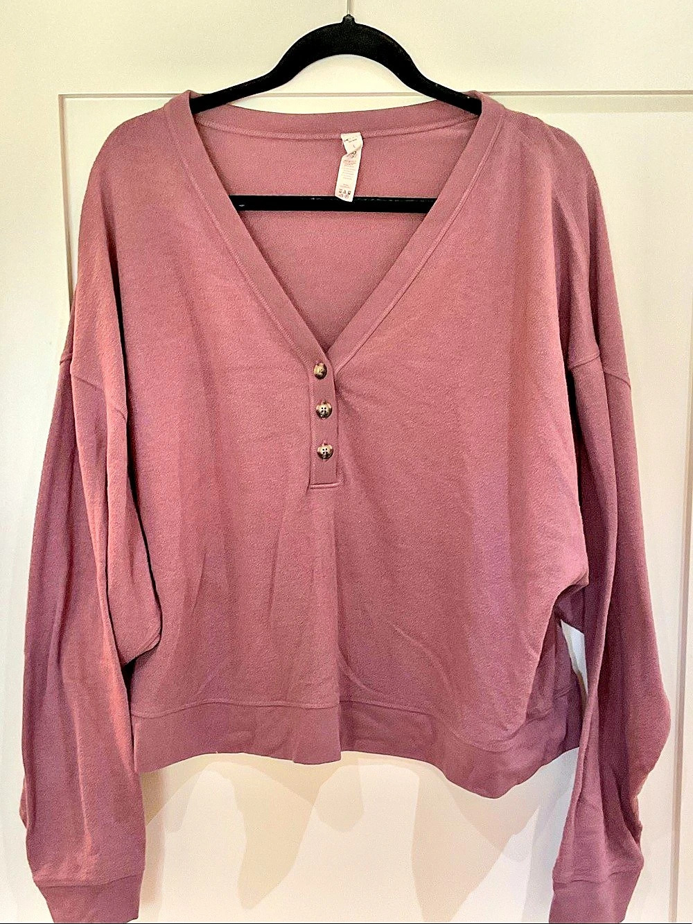 Alo Yoga Polo Henley Pullover Long Sleeve Top Pink Large